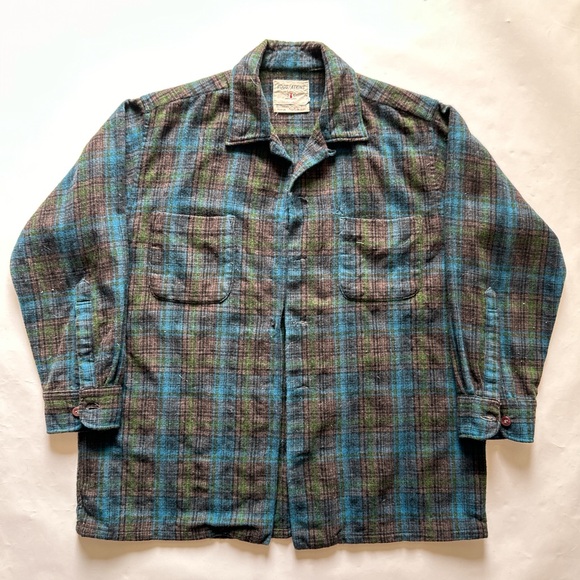 vintage 80s Roos Atkins Virgin Wool single needle flannel long sleeve shirt - Picture 1 of 8